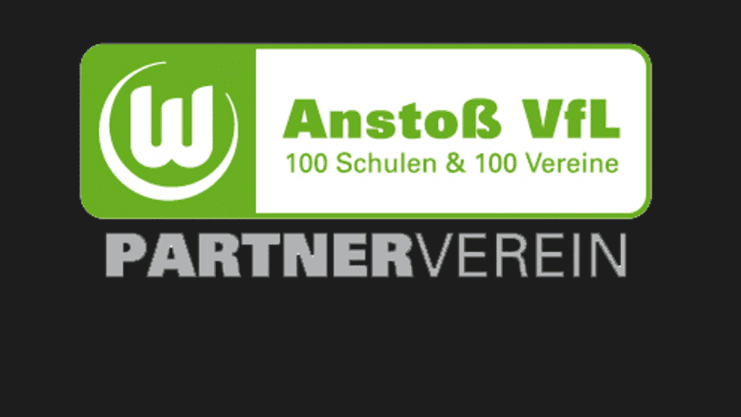 Logo der Ansto&szlig; VfL-Initiative mit Partnervereinen und Slogan "Unsere Amateure. Echte Profis." auf schwarzem Hintergrund.