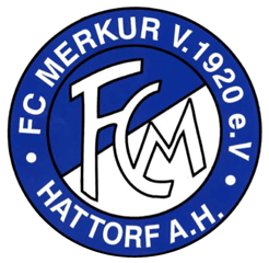 Vereinslogo des FC Merkur V. 1920 e.V. Hattorf A.H. in Blau und Weiß, mit stilisierten Buchstaben F und M.