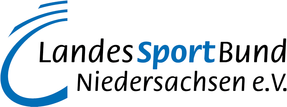 Logo des LandesSportBund Niedersachsen e.V. mit blauen und schwarzen Schriftz&uuml;gen auf hellem Hintergrund.